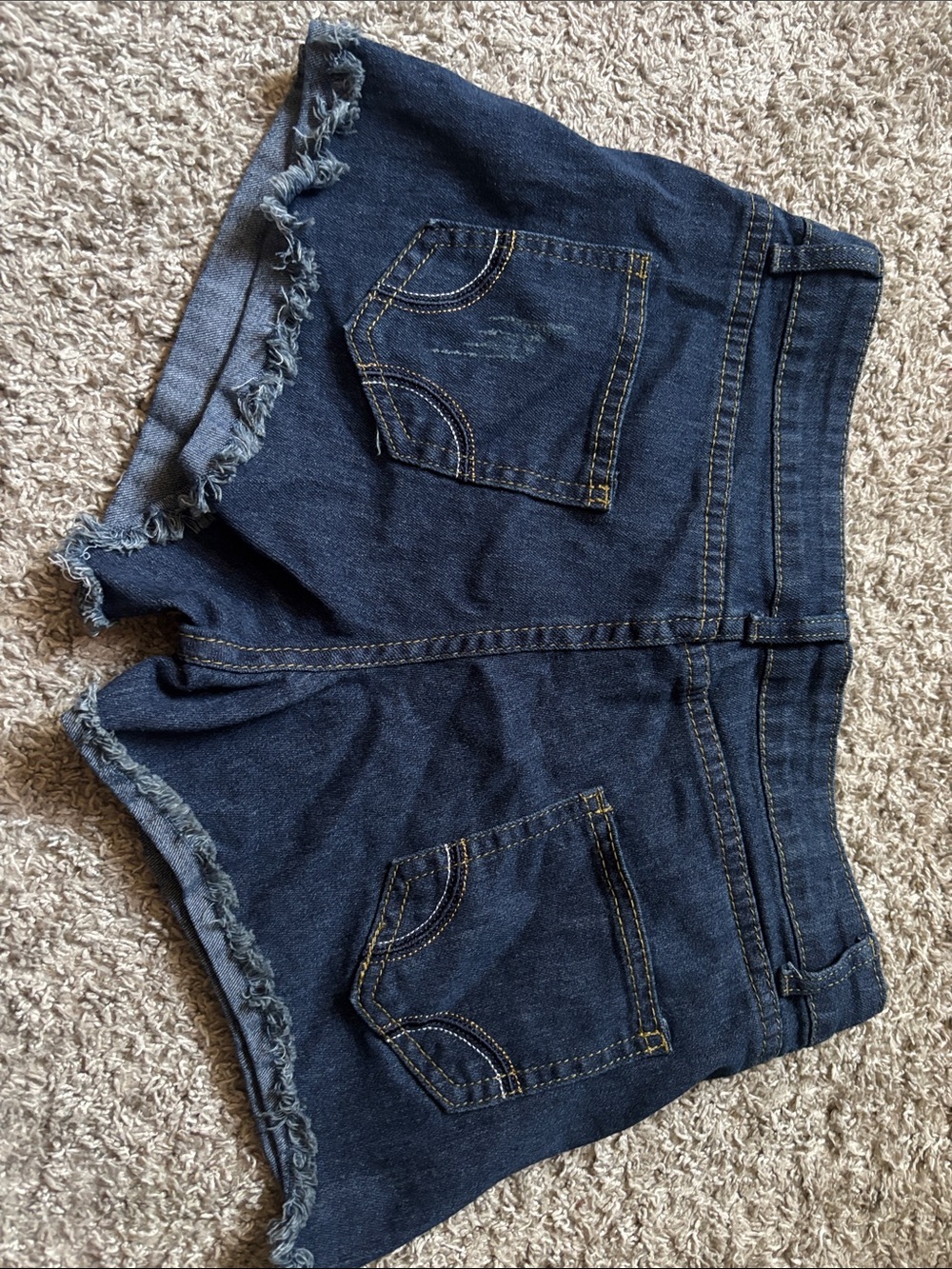 Women's Dark Blue Denim Frayed HOLLISTER Hem Shorts